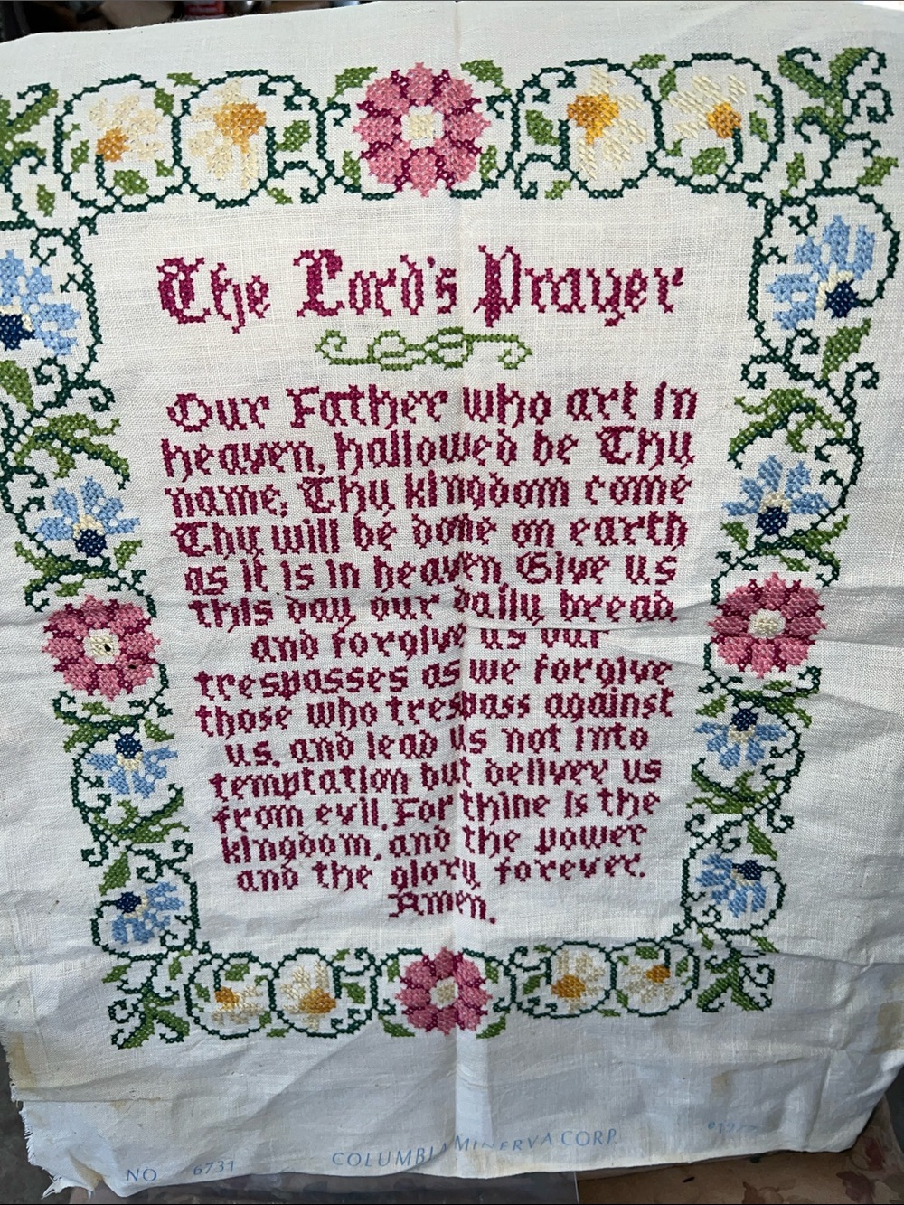 Vintage 1977 The Lords Prayer cross stitch